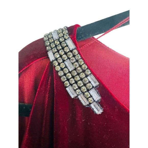 Adrianna Papell 8 Evening Dress Burgundy Wine Velvet With Rhinestones - Picture 12 of 14